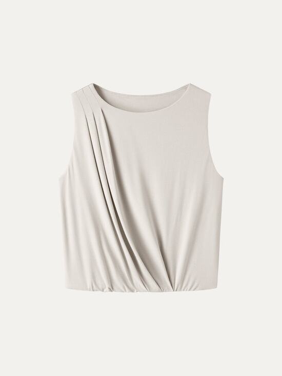 OGL Tops - NWT OGL CoolTouch Boatneck Gathered Hem Cropped Bubble Top Fog Cream Tan XS $60
